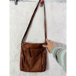 Estalon Genuine Leather Crossbody Bag Woven-Front Adjustable Shoulder Strap